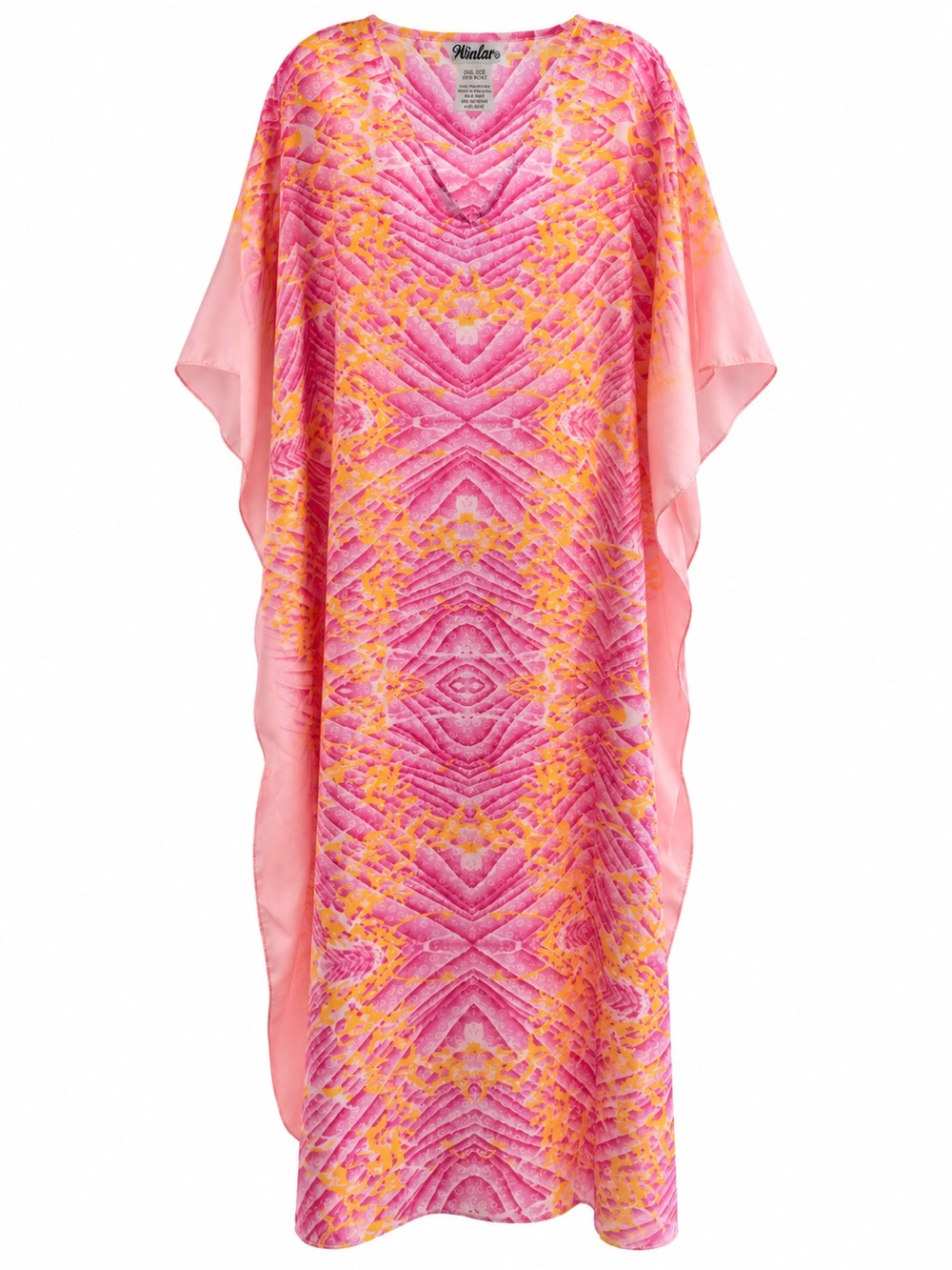Winlar Pink Orange Abstract Caftan Maxi Dress One Size 100% Polyester